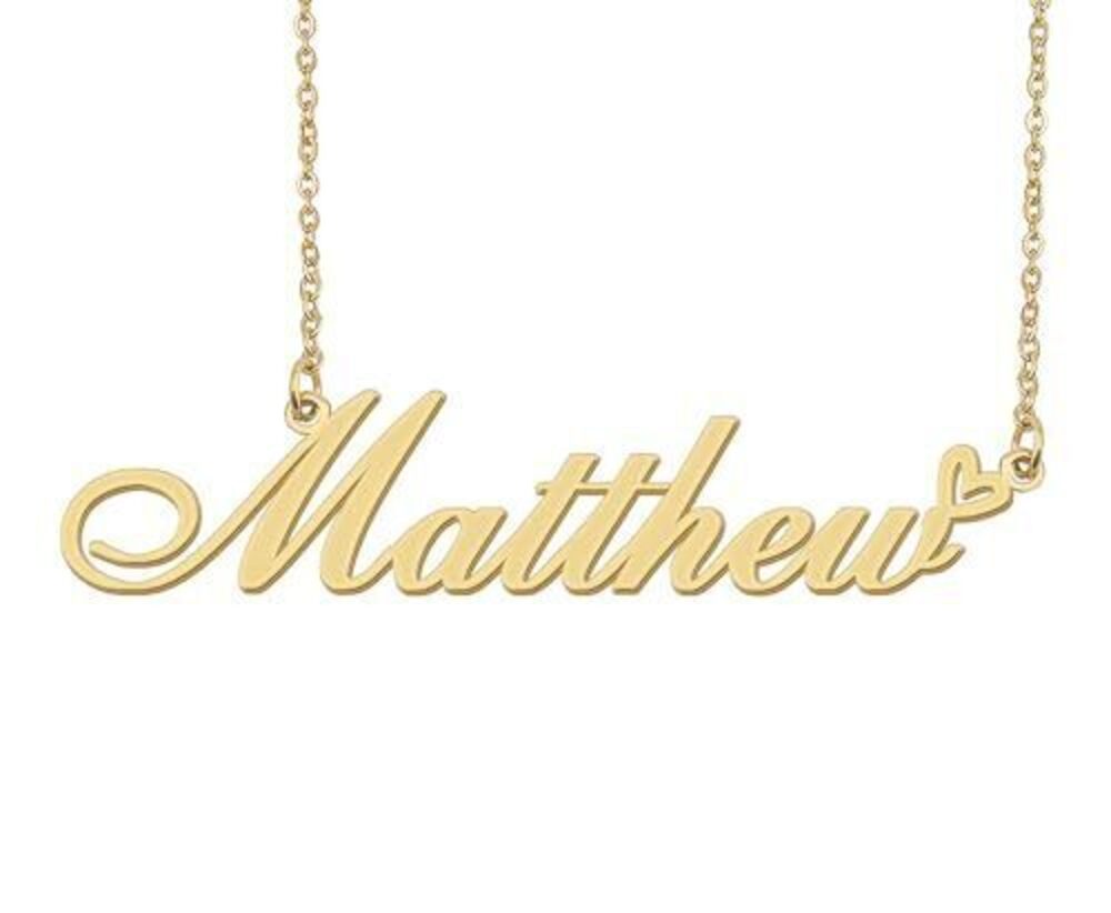 6397 Matthew Name Necklace Heart Charm Pendant 18k Gold Plated Stainless